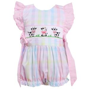 Smocked Cow Spring Bubble Romper